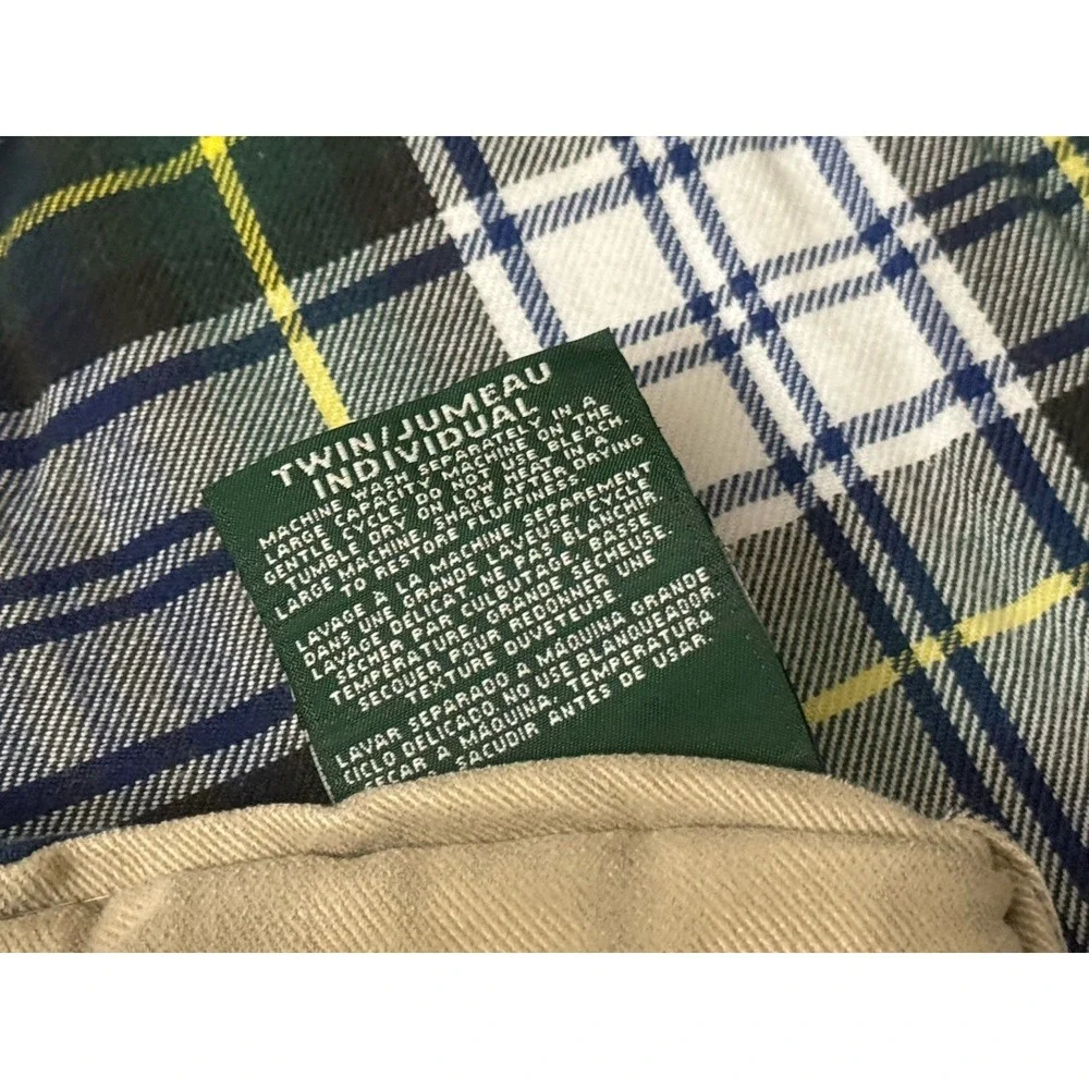 VTG Ralph Lauren TWIN Comforter Blanket Tartan Plaid‎ Blue Green Tan Reversible